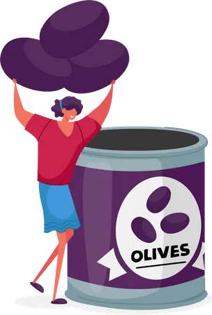 Fresh olive packaging inside aluminium tin can  Illustration