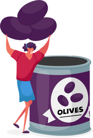 Fresh olive packaging inside aluminium tin can  Illustration