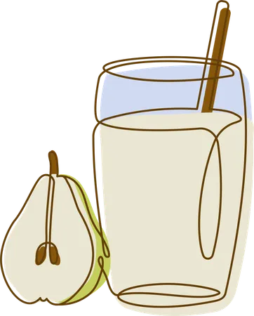 Fresh Pear Juice In Glass With Straw  Illustration