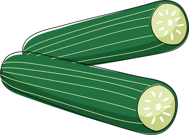 A Fresh Cucumber Cut Open To Reveal Its Crisp Interior Illustrated With Shades Of Green And White Emphasizing Freshness And Hydration Illustration