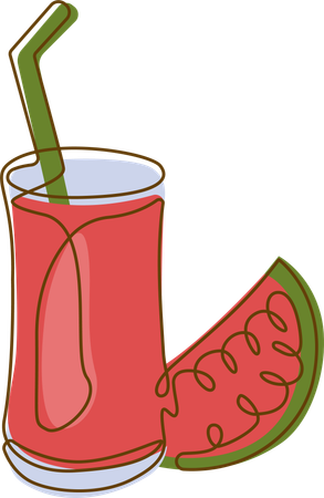 Fresh Watermelon Juice In Glass With Straw  Illustration