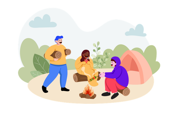 Freund beim Camping am Tag der Freundschaft  Illustration