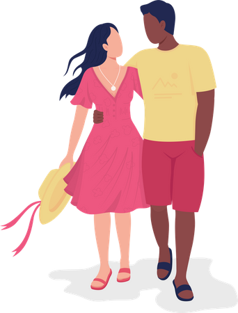 Freund und Freundin auf romantischem Spaziergang  Illustration