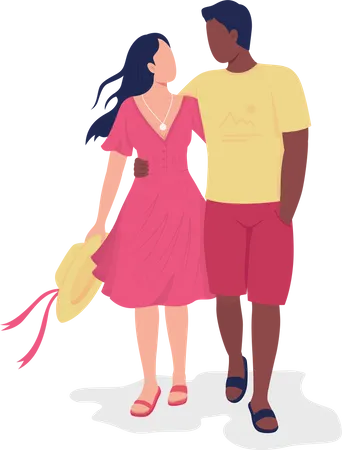 Freund und Freundin auf romantischem Spaziergang  Illustration