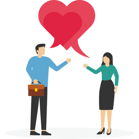 Freund und Freundin sprechen durch Megafon mit Liebesherzform  Illustration