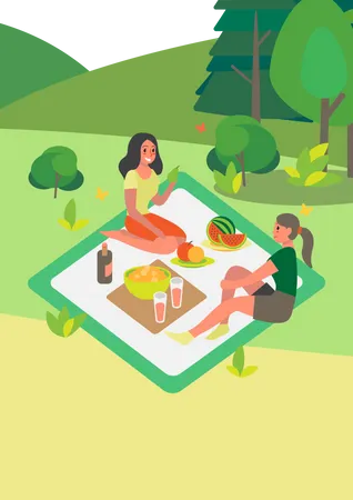 Freund verbringt Zeit im Freien beim Picknick  Illustration