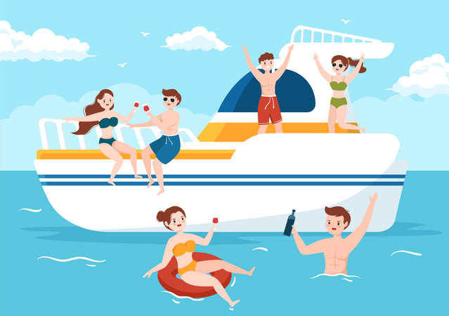 Freunde auf der Yacht  Illustration