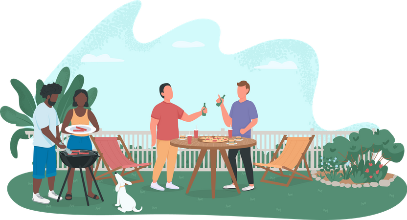 Freunde beim Grillfest  Illustration