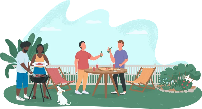 Freunde beim Grillfest  Illustration