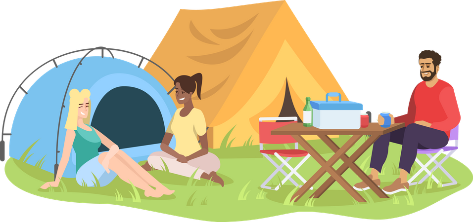 Freunde auf dem Campingplatz  Illustration