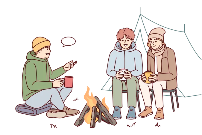 Freunde auf dem Campingplatz  Illustration