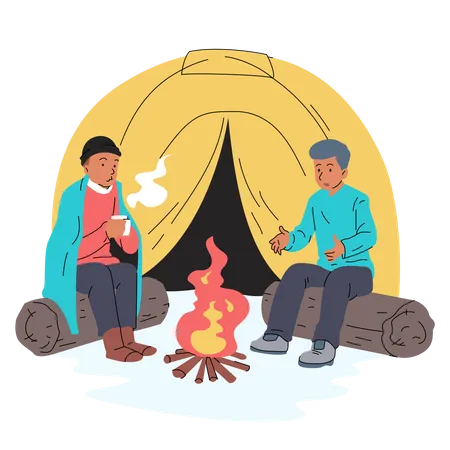 Freunde Camping im Wald  Illustration