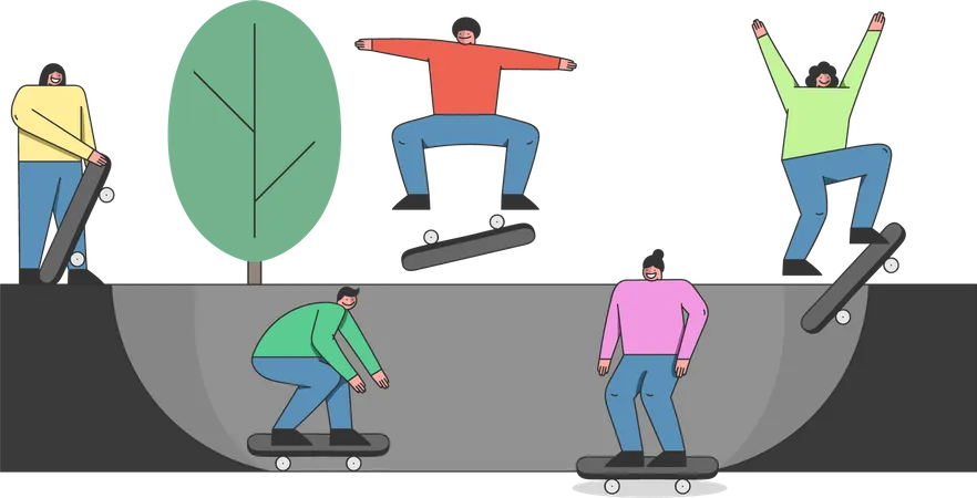 Freunde die skateboard fahren  Illustration