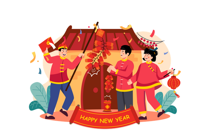 Freunde feiern den chinesischen Neujahrsabend  Illustration