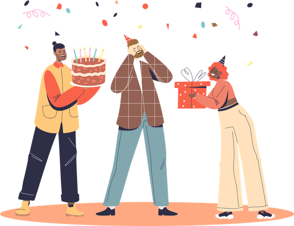 Freunde feiern den Geburtstag eines Freundes  Illustration