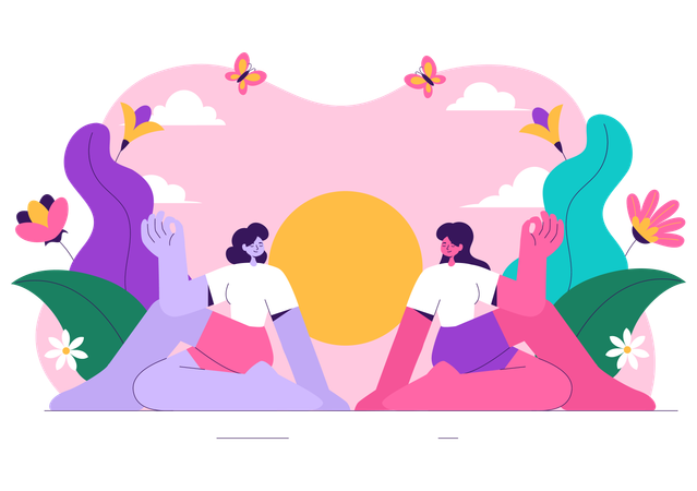 Freunde feiern den Internationalen Tag des Yoga  Illustration