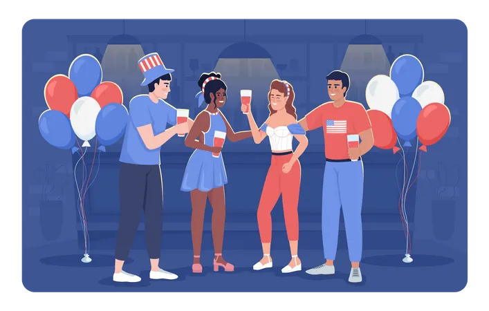 Freunde feiern unabhängigkeitstag  Illustration