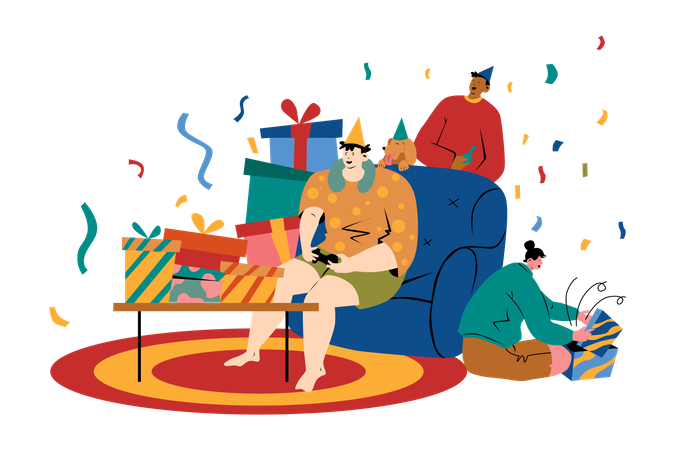 Freunde feiern Geburtstagsparty  Illustration