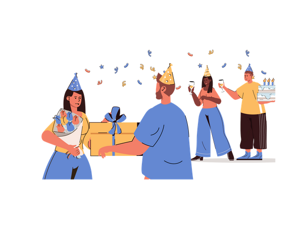 Freunde feiern Geburtstagsparty  Illustration