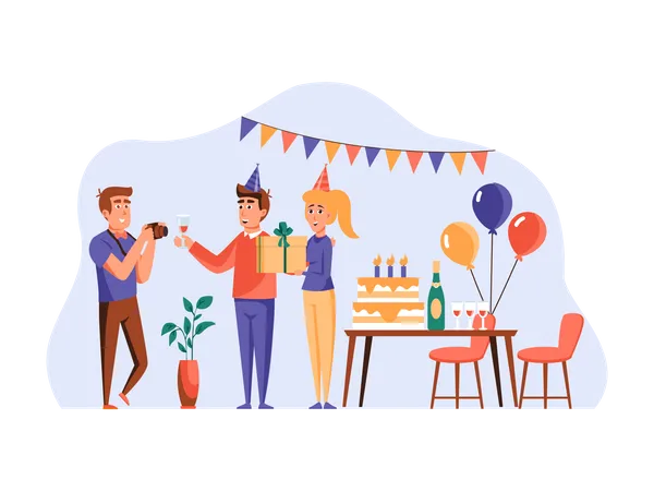 Freunde feiern gemeinsam Geburtstag  Illustration