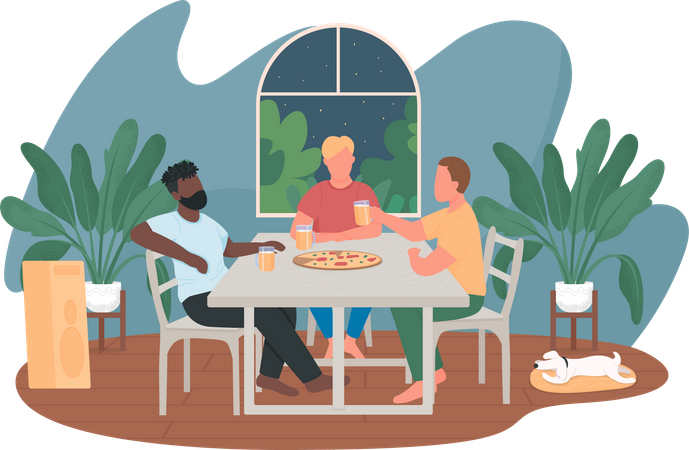 Freunde genießen das Abendessen  Illustration