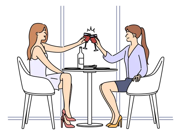 Freunde genießen Wein im restaurant  Illustration