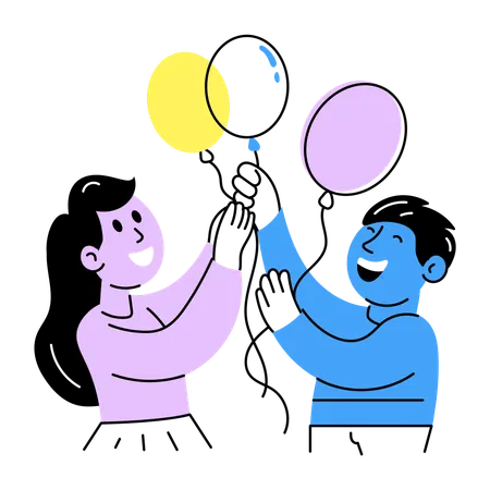 Freunde halten Partyballons  Illustration