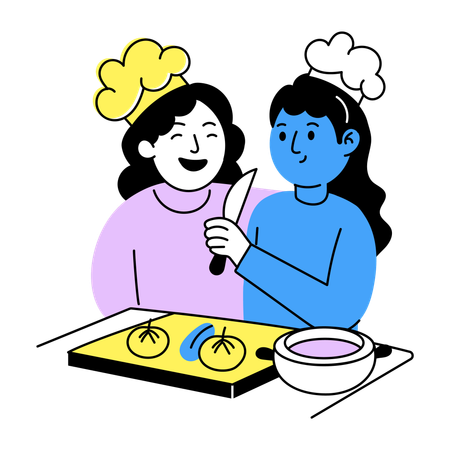 Freunde kochen in der Küche  Illustration