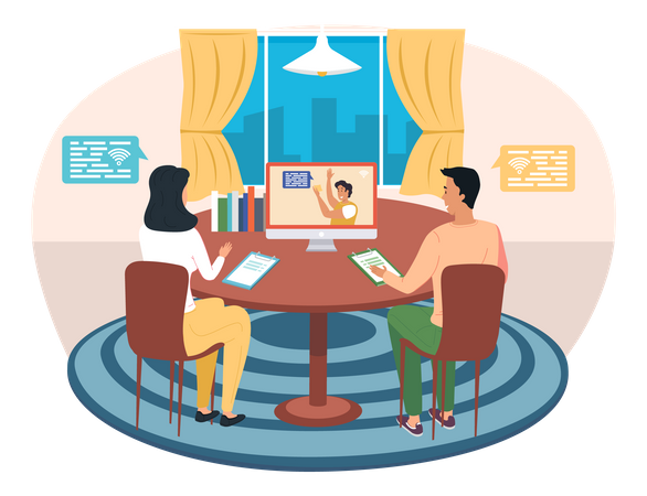 Freunde kommunizieren online per Videokonferenz  Illustration