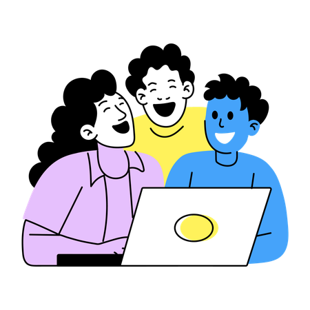 Freunde lachen beim Anschauen des Laptops  Illustration