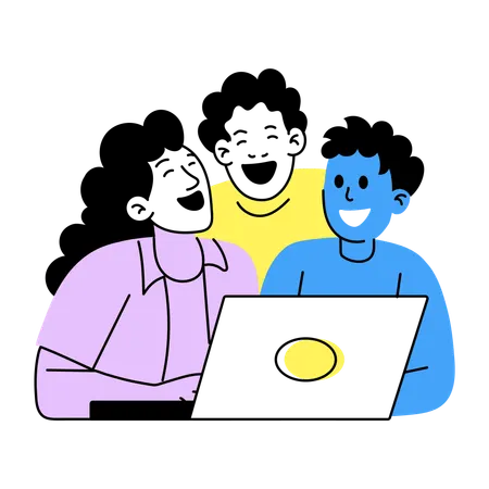 Freunde lachen beim Anschauen des Laptops  Illustration