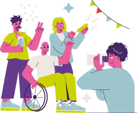 Freunde machen Foto auf einer Party  Illustration