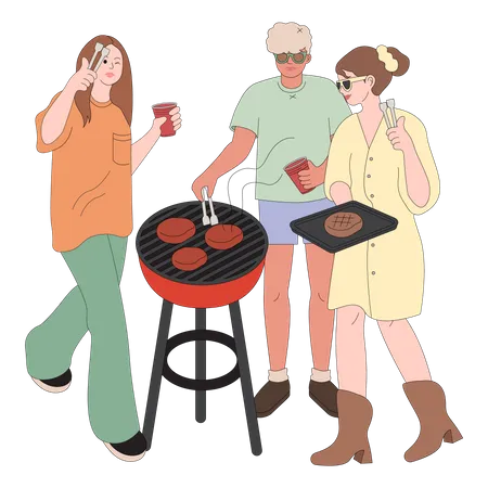 Freunde machen Grillparty  Illustration