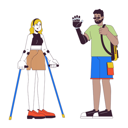 Freunde mit Behinderung  Illustration