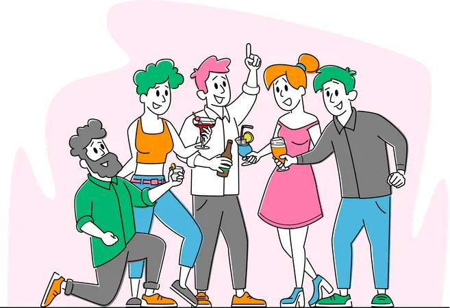 Freunde feiern mit Getränken  Illustration