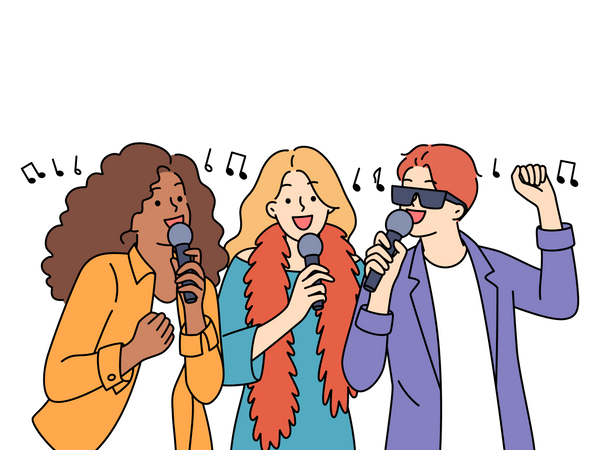 Freunde singen Karaoke  Illustration