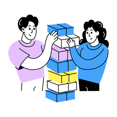 Freunde spielen Jenga-Challenge  Illustration