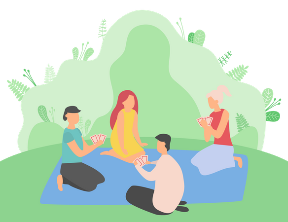 Freunde spielen Karten im park  Illustration