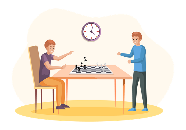 Freunde spielen Schach  Illustration