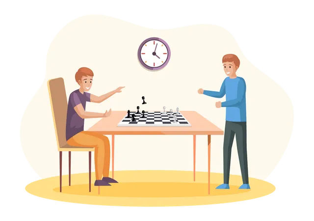 Freunde spielen Schach  Illustration