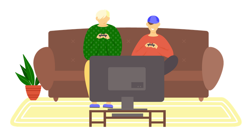 Freunde spielen Videospiel  Illustration