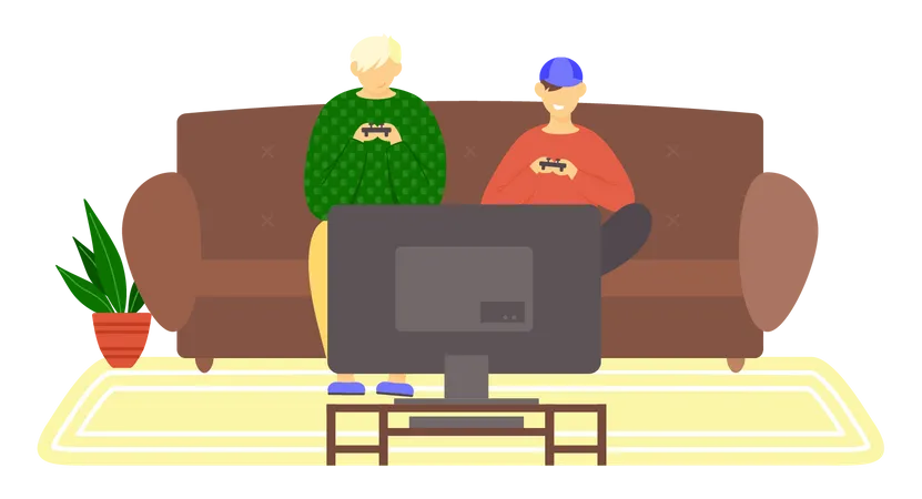 Freunde spielen Videospiel  Illustration