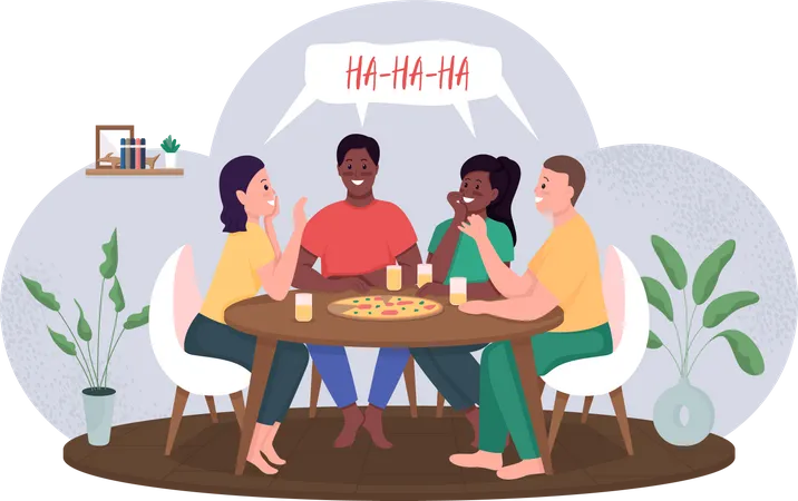 Freunde treffen sich bei Pizzaparty  Illustration