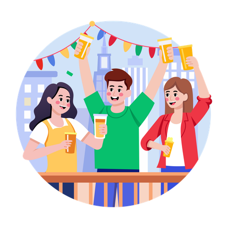 Freunde veranstalten Dachparty  Illustration