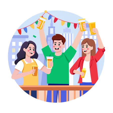 Freunde veranstalten Dachparty  Illustration