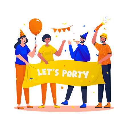 Freunde zur Party einladen  Illustration