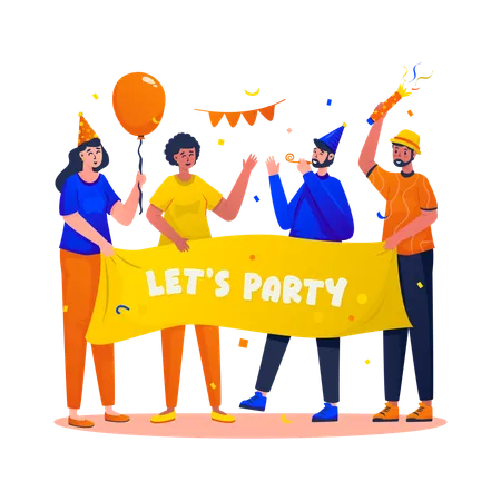 Freunde zur Party einladen  Illustration