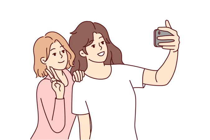 Freundinnen machen Selfie  Illustration