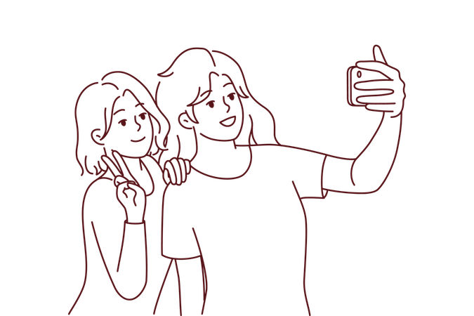 Freundinnen machen Selfie  Illustration