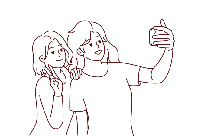 Freundinnen machen Selfie  Illustration